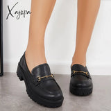 Xajzpa - Women Comfy Round Toe Platform Loafers Black / 5