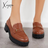 Xajzpa - Women Comfy Round Toe Platform Loafers Brown / 5