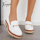 Xajzpa - Women Comfy Round Toe Platform Loafers White / 5