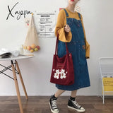 Xajzpa - Women Corduroy Shoulder Bag Lucky Bears Embroidery Striped Canvas Handbag Eco Cloth Tote