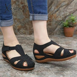 Xajzpa - Women Cover Heel Wedges Sandals Female Round Toe Soft Bottom Shoes Summer Lady Comfortable