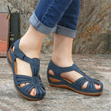 Xajzpa - Women Cover Heel Wedges Sandals Female Round Toe Soft Bottom Shoes Summer Lady Comfortable