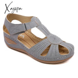 Xajzpa - Women Cover Heel Wedges Sandals Female Round Toe Soft Bottom Shoes Summer Lady Comfortable