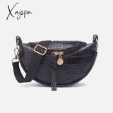 Xajzpa - Women Crocodile Pattern Crescent Shoulder Bag Minimalist Solid Color Crossbody Bags