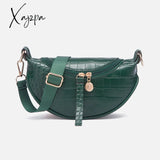 Xajzpa - Women Crocodile Pattern Crescent Shoulder Bag Minimalist Solid Color Crossbody Bags