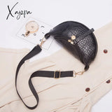 Xajzpa - Women Crocodile Pattern Crescent Shoulder Bag Minimalist Solid Color Crossbody Black / M