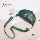 Xajzpa - Women Crocodile Pattern Crescent Shoulder Bag Minimalist Solid Color Crossbody Green / M