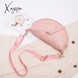 Xajzpa - Women Crocodile Pattern Crescent Shoulder Bag Minimalist Solid Color Crossbody Pink / M