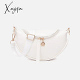 Xajzpa - Women Crocodile Pattern Crescent Shoulder Bag Minimalist Solid Color Crossbody White / M