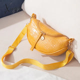 Xajzpa - Women Crocodile Pattern Crescent Shoulder Bag Minimalist Solid Color Crossbody Yellow / M