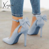 Xajzpa - Women Cute Bowknot High Heels Light Blue / 4