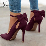 Xajzpa - Women Cute Bowknot High Heels Wine Red / 4