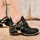 Xajzpa - Women Cyberpunk-Style Buckle Casual Ankle Boots