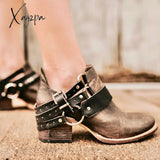 Xajzpa - Women Cyberpunk-Style Buckle Casual Ankle Boots Tawny / 5