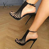 Xajzpa - Women Elegant Heels Party Adjustable Buckle Stiletto Sandals Black / 5