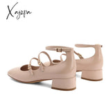 Xajzpa - Women Elegant Solid Color Leather Ornament Mary Janes