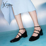 Xajzpa - Women Elegant Solid Color Leather Ornament Mary Janes