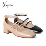 Xajzpa - Women Elegant Solid Color Leather Ornament Mary Janes