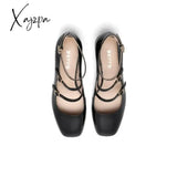 Xajzpa - Women Elegant Solid Color Leather Ornament Mary Janes