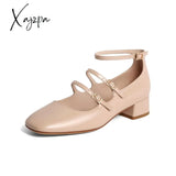 Xajzpa - Women Elegant Solid Color Leather Ornament Mary Janes