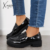 Xajzpa - Women Fashion Loafers Classic Platform Penny Slip On Working Shoes Black / 6