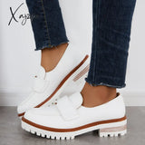 Xajzpa - Women Fashion Loafers Classic Platform Penny Slip On Working Shoes White / 6