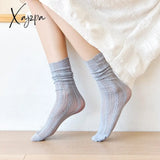 Xajzpa - Women Fashion Long Bubbles Loose Socks Summer Spring Solid White Sweet Soft Lolita Korean