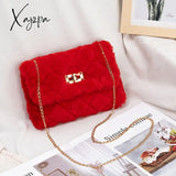 Xajzpa - Women Fashion Soft Plush Shoulder Bag Crossbody Purse Faux Fur With Chain Strap Fluffy