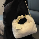 Xajzpa - Women Faux Fur Handbags Zipper Small Lady Shoulder Crossbody Bag Casual Tote Half-Moon