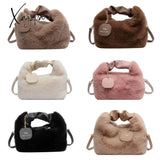 Xajzpa - Women Faux Fur Handbags Zipper Small Lady Shoulder Crossbody Bag Casual Tote Half-Moon