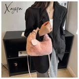 Xajzpa - Women Faux Fur Handbags Zipper Small Lady Shoulder Crossbody Bag Casual Tote Half-Moon