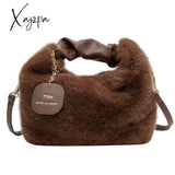 Xajzpa - Women Faux Fur Handbags Zipper Small Lady Shoulder Crossbody Bag Casual Tote Half-Moon