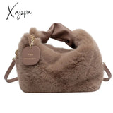 Xajzpa - Women Faux Fur Handbags Zipper Small Lady Shoulder Crossbody Bag Casual Tote Half-Moon