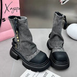 Xajzpa - Women Flats Ankle Cowboy Chelsea Boots Winter Fad Platform Gladiator Goth Shoes 2023 New