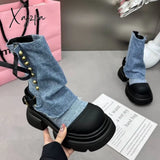 Xajzpa - Women Flats Ankle Cowboy Chelsea Boots Winter Fad Platform Gladiator Goth Shoes 2023 New