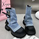 Xajzpa - Women Flats Ankle Cowboy Chelsea Boots Winter Fad Platform Gladiator Goth Shoes 2023 New