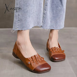Xajzpa Women Flats Retro Shoes New Shallow Mouth Slip On Fashion All-Match Casual Chaussure Femme