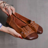 Xajzpa Women Flats Retro Shoes New Shallow Mouth Slip On Fashion All-Match Casual Chaussure Femme