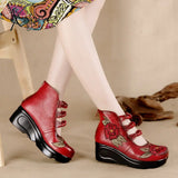 Xajzpa - Women Flower Sandals Shoes Slope Casual Leather Fashion Embroidered Ladies Vintage