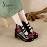 Xajzpa - Women Flower Sandals Shoes Slope Casual Leather Fashion Embroidered Ladies Vintage