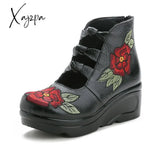 Xajzpa - Women Flower Sandals Shoes Slope Casual Leather Fashion Embroidered Ladies Vintage