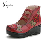 Xajzpa - Women Flower Sandals Shoes Slope Casual Leather Fashion Embroidered Ladies Vintage