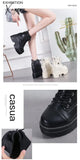 Xajzpa - Women High Heels 10Cm Thick Heel Ankle Boots Lace Up Black Chunky Autumn Winter Leather