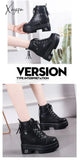 Xajzpa - Women High Heels 10Cm Thick Heel Ankle Boots Lace Up Black Chunky Autumn Winter Leather