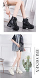 Xajzpa - Women High Heels 10Cm Thick Heel Ankle Boots Lace Up Black Chunky Autumn Winter Leather