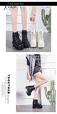 Xajzpa - Women High Heels 10Cm Thick Heel Ankle Boots Lace Up Black Chunky Autumn Winter Leather