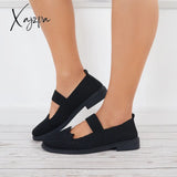 Xajzpa - Women Knit Mary Jane Flats Breathable Loafers Comfy Walking Shoes Black / 5