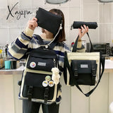 Xajzpa - Women Laptop Backpack 4 Pcs Set Harajuku Canvas School Bags For Teenage Girls Kawaii