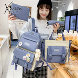 Xajzpa - Women Laptop Backpack 4 Pcs Set Harajuku Canvas School Bags For Teenage Girls Kawaii College Student Kids Book Bag Rucksack