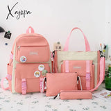 Xajzpa - Women Laptop Backpack 4 Pcs Set Harajuku Canvas School Bags For Teenage Girls Kawaii